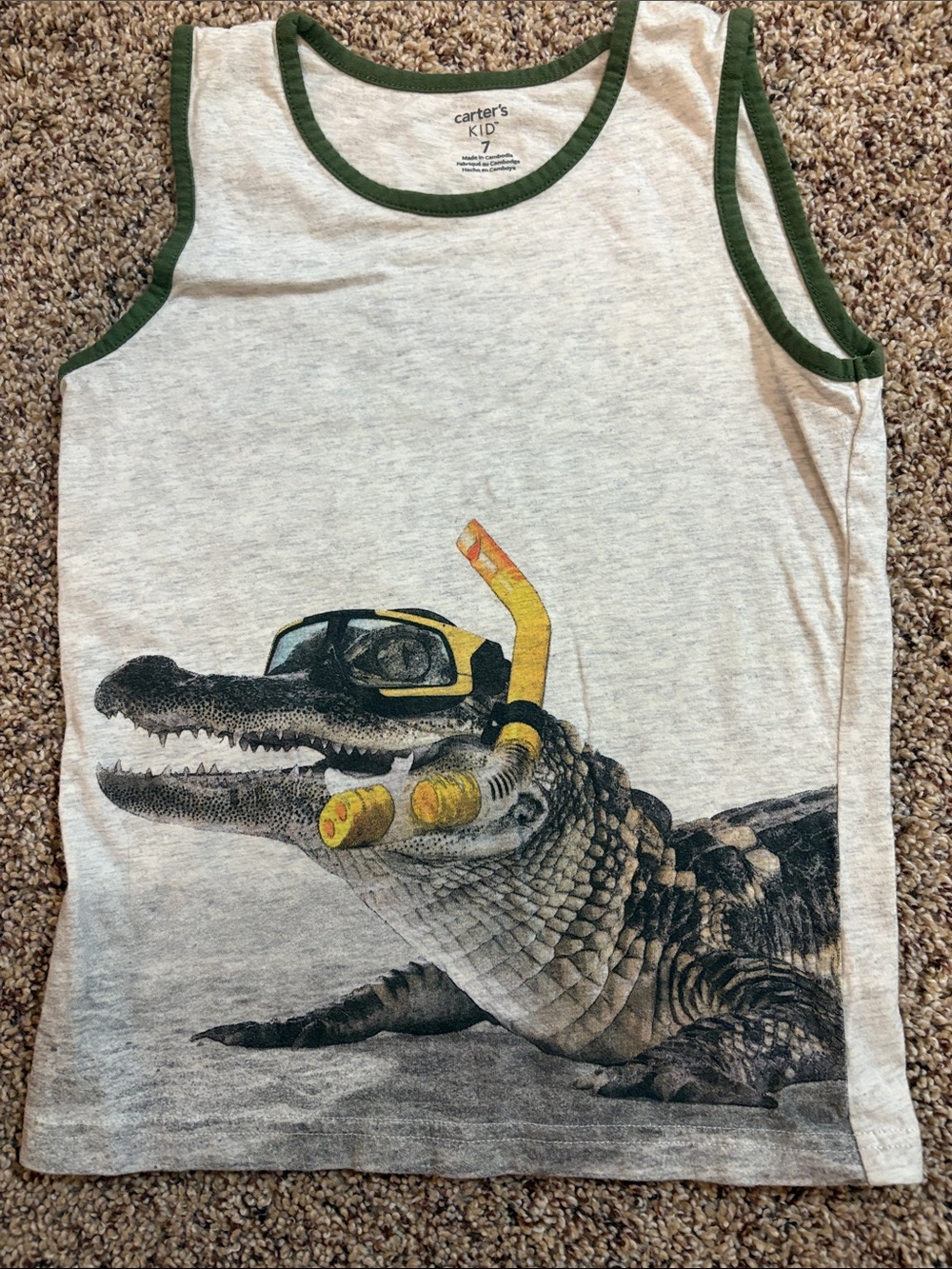 Carter's Gray Tank with Green Trim and Yellow Snorkel Gator Graphic
